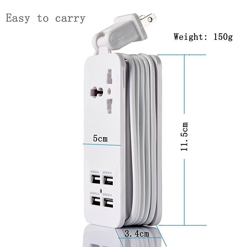 Power Strip Portable Travel Charger Outlets 21AMP 1AMP 21W 5Foot Power Supply Cord With Universal Plug Input From 100v240v Power Sockets Charger Station 4 Port 5v 1A21A Charger White