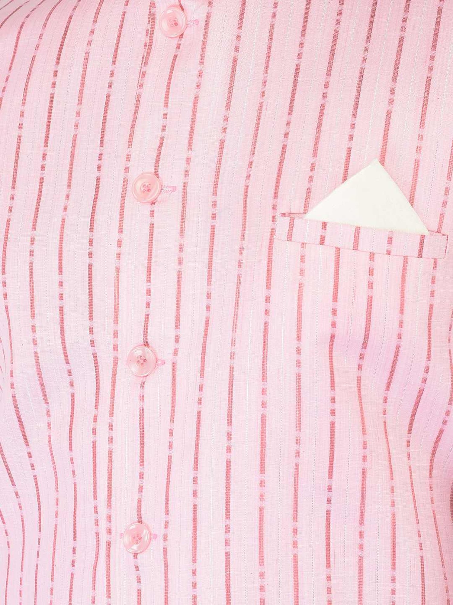 Deyann White & Pink Cotton Regular Fit Striped Kurta Set With Jacket