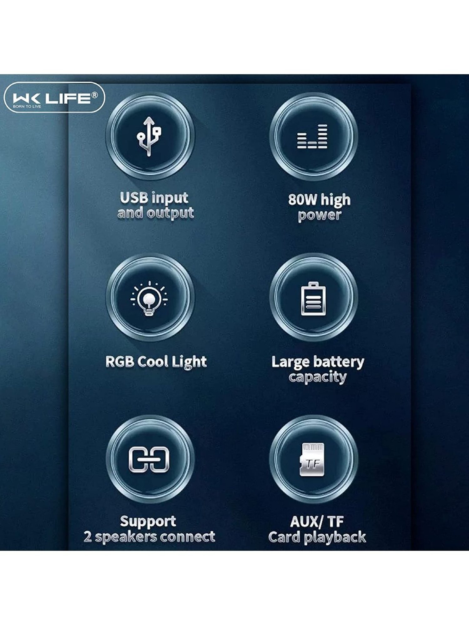 WK Life D28 Bass Monster HiFi Bluetooth Wireless Party Speaker 40W with RGB Lights (Black)