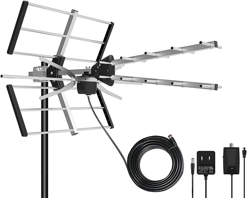 Outdoor TV Antenna 2020 Upgraded 150 Mile Range V/UHF-128F 15dBi Amplifier Gain Multi-Directional Reception Antenna 32.8ft Thicker Coax Cable