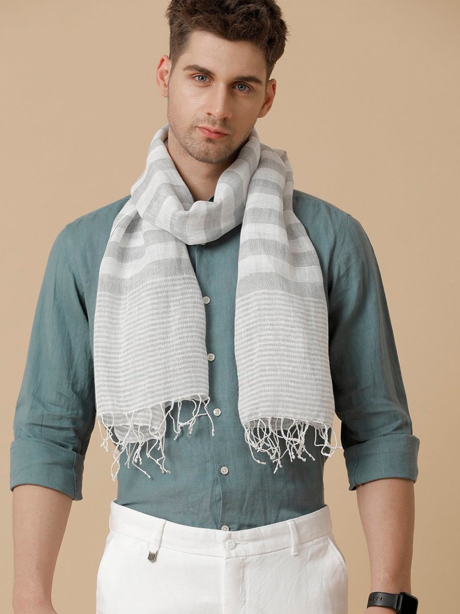 Linen Club Grey Striped Stole