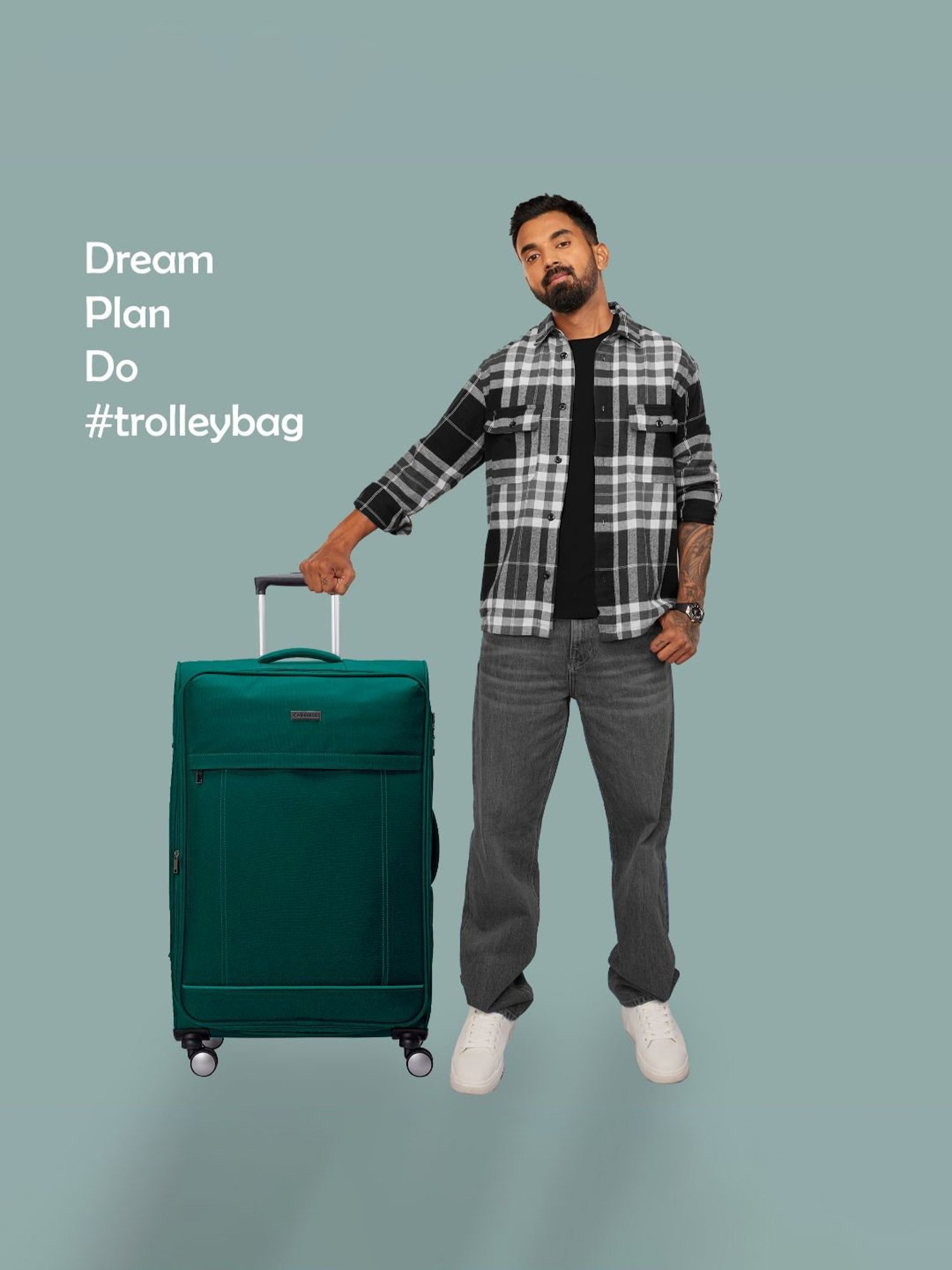 Carriall Green 4 Wheel Small Soft Cabin Trolley - 49.5 cm