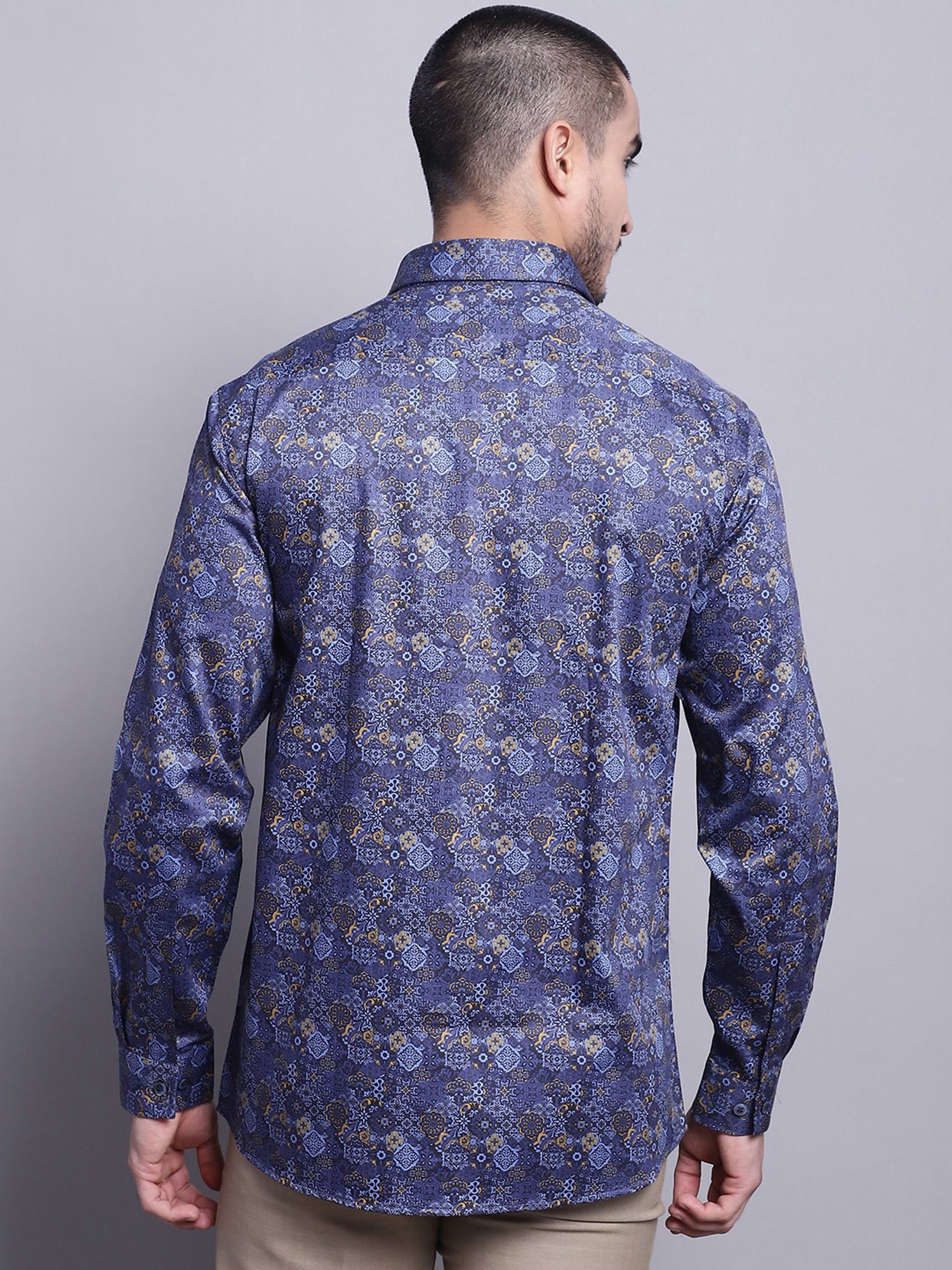Cantabil Navy Regular Fit Printed Shirt
