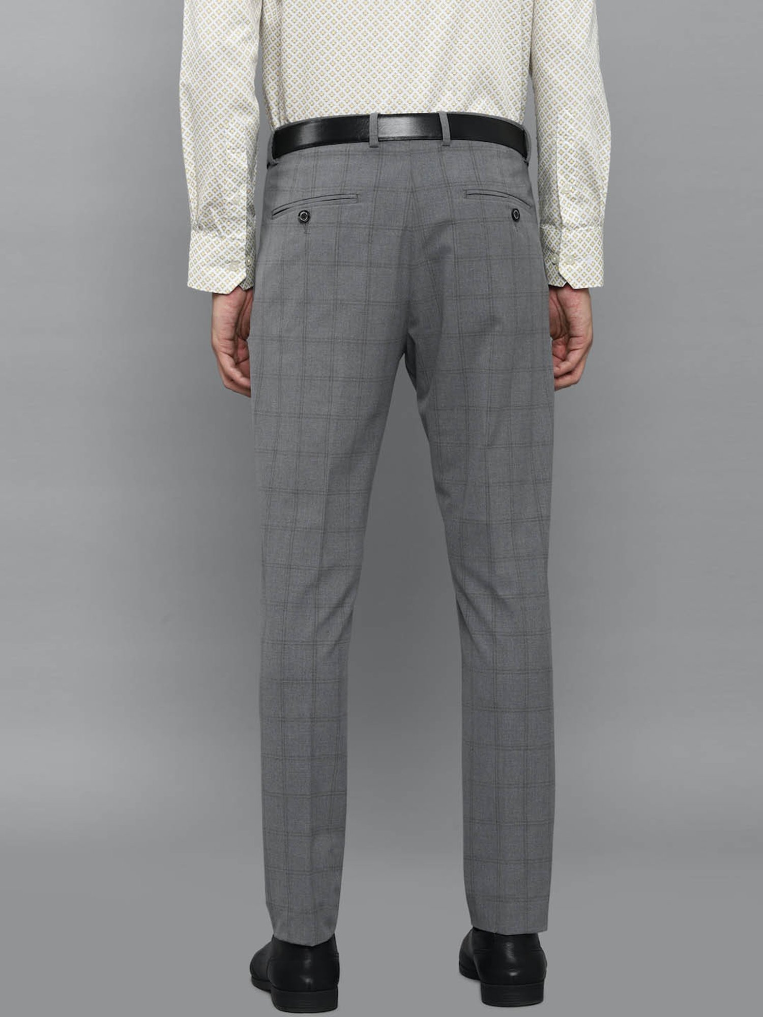 Louis Philippe Grey Regular Fit Checks Trousers