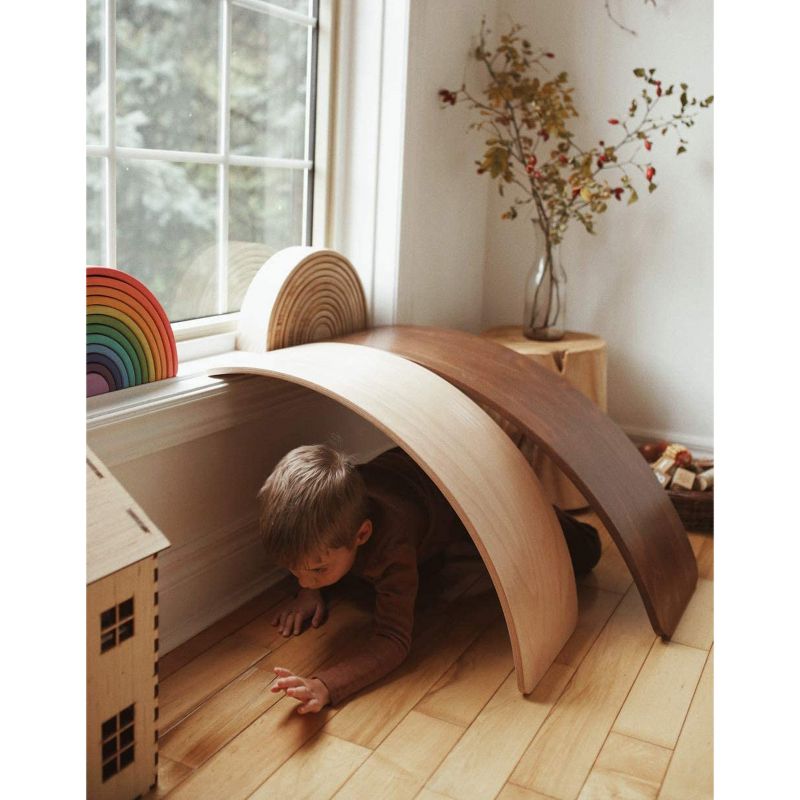 Kinderfeets Multipurpose Kinderboard LITE Wood Rocking Curved Wobble Balance Board Toy for Toddlers, Kids, and Adults, Natural Beechwood