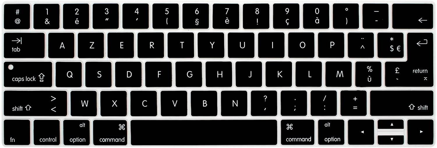 HRH AZERTY French Language Silicone Keyboard Cover Skin for MacBook New Pro with Touch Bar 13 Inch and 15 Inch (A1989/A1706,A1990/A1707) 2018 2016 2017 Release with Touch ID,Both European/USA Layout