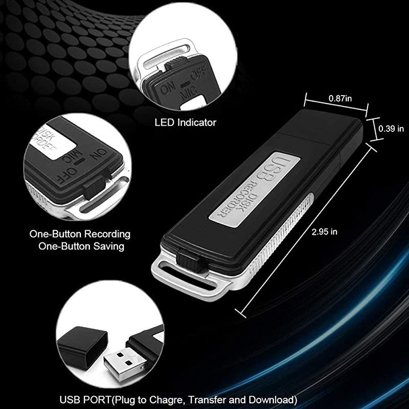 Mini Voice Recorder 16GB Small USB Recording Compatible with WindowsSlim Digital Sound Audio Record Device Black