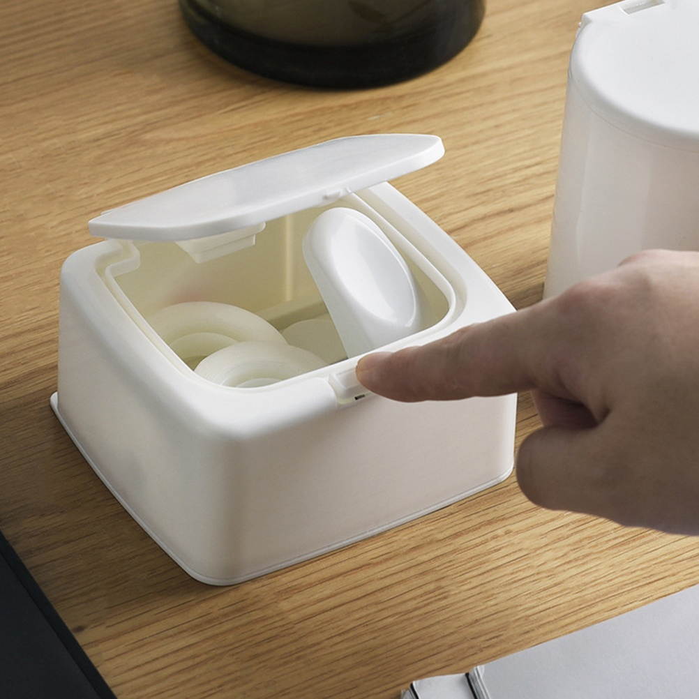 2Pcs Multifunction Plastic Sewing Kit Cotton Swab Holder Storage Box for Home (White, Square)