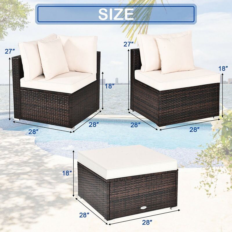 Costway 4PCS Patio Rattan Wicker Sofa Furniture Set Cushioned Conversation Ottoman Set