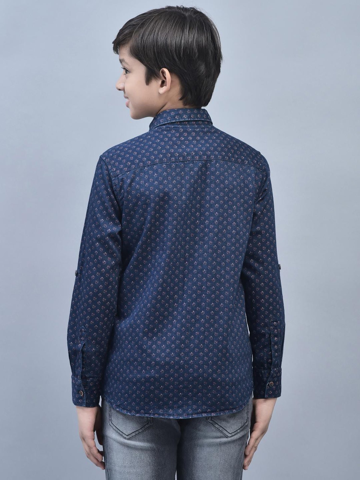 Crimsoune Club Kids Navy Floral Print Full Sleeves Shirt