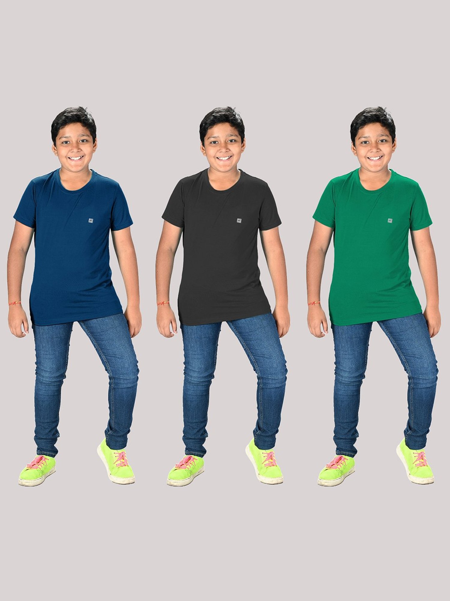 Lux Nitro Boys Green Solid T-Shirt (Pack Of 3)