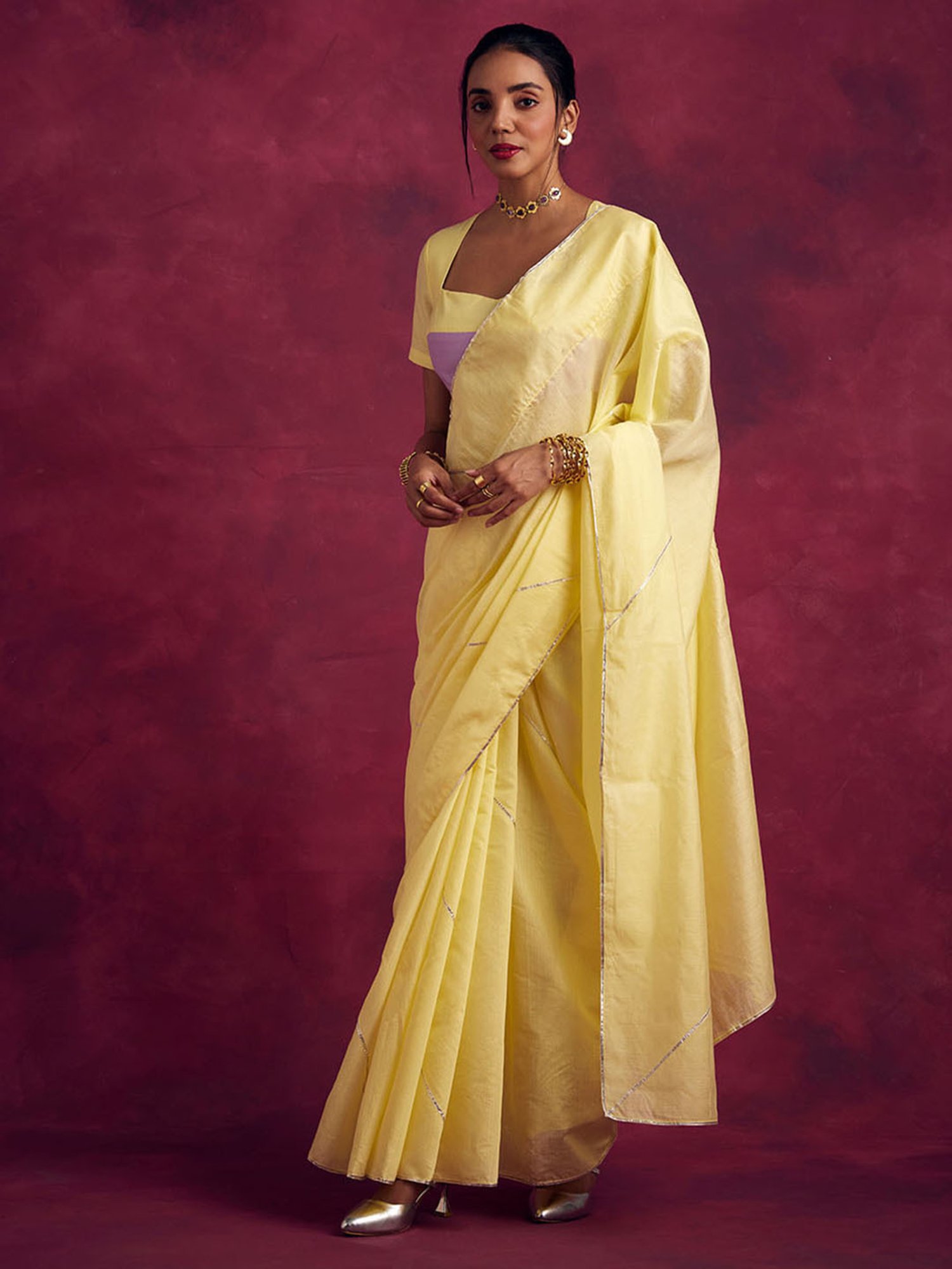 Abhishti Yellow Woven Saree Without Blouse