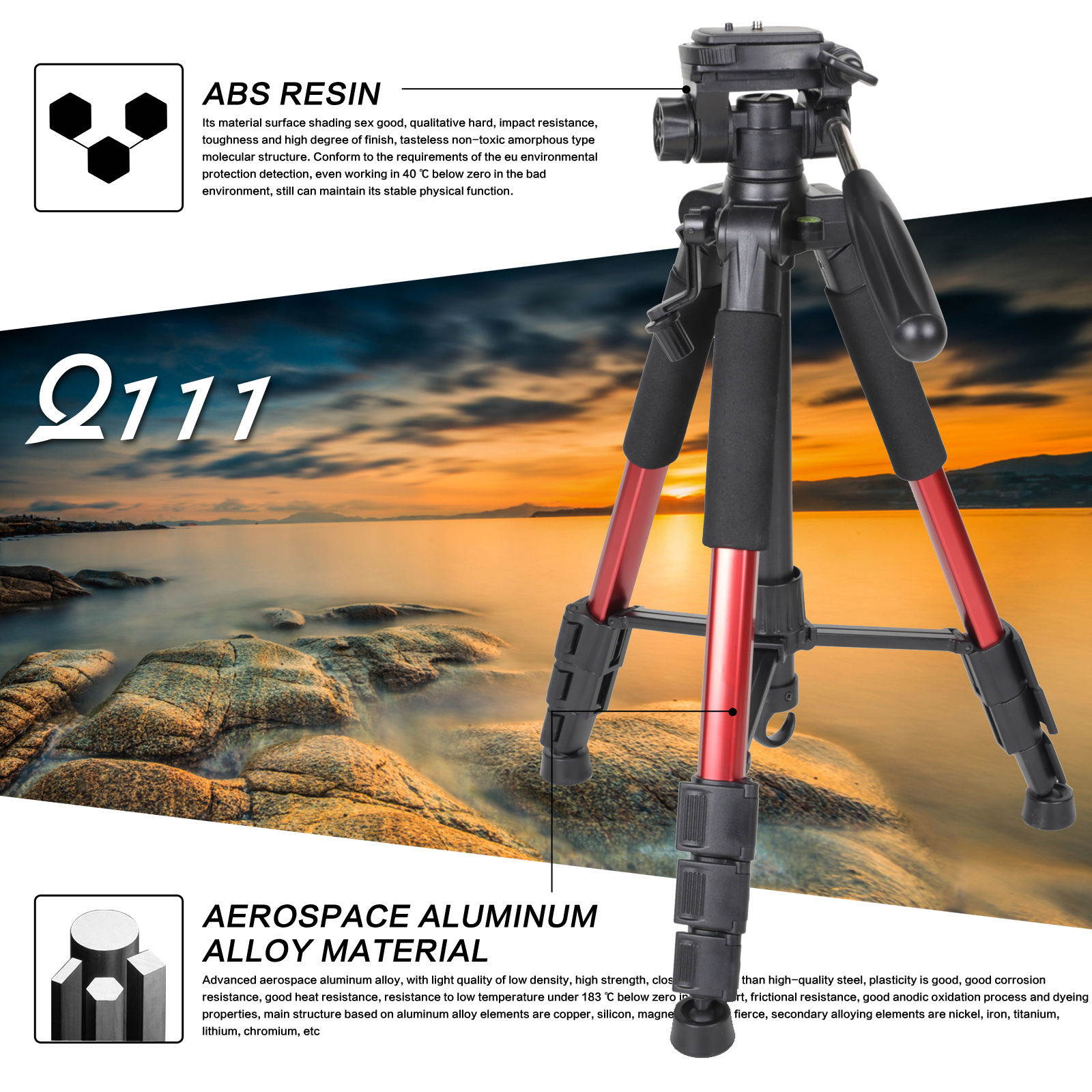 Zomei Q111 Professional Heavy Duty Aluminium Tripod&Pan Head 55inch Panoramic Camera Tripod Lightweight with 1/4 Quick Release Plate for Digital SLR Canon Nikon Sony Samsung etc