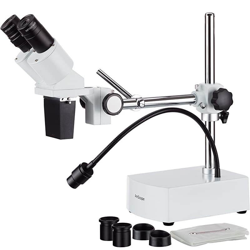 SE420Z Professional Binocular Stereo Microscope WF10x and WF20x Eyepieces 20X and 40X Magnification 2X Objective Tungsten Lighting BoomArm Stand 110V120V