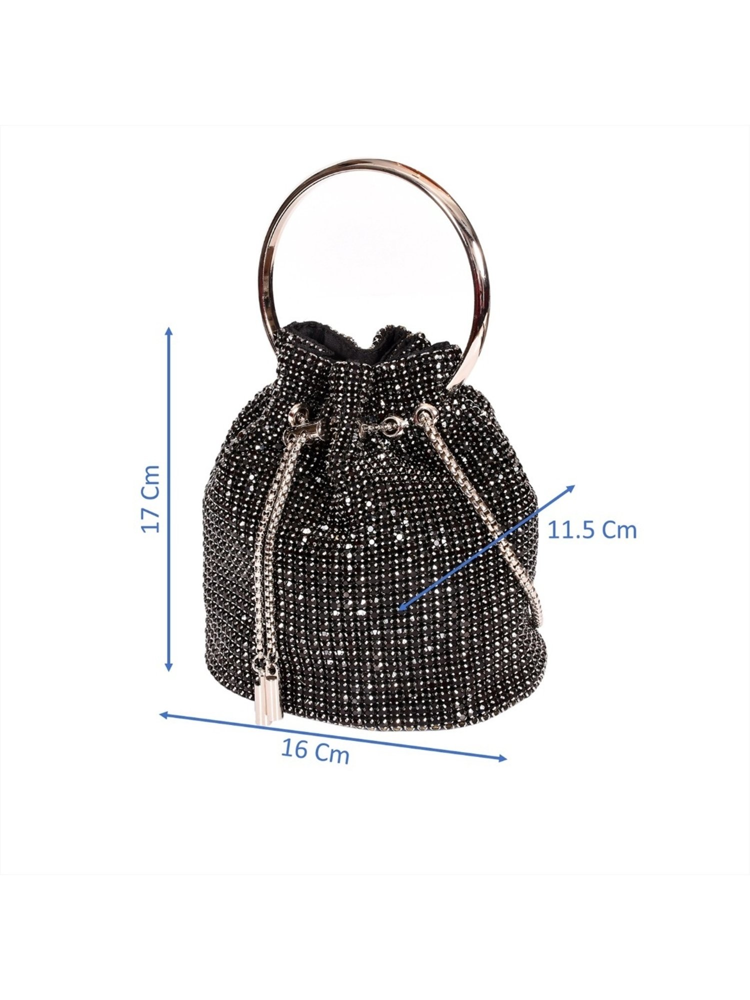 SASSORA RIM Black Leather Embellished Handbag