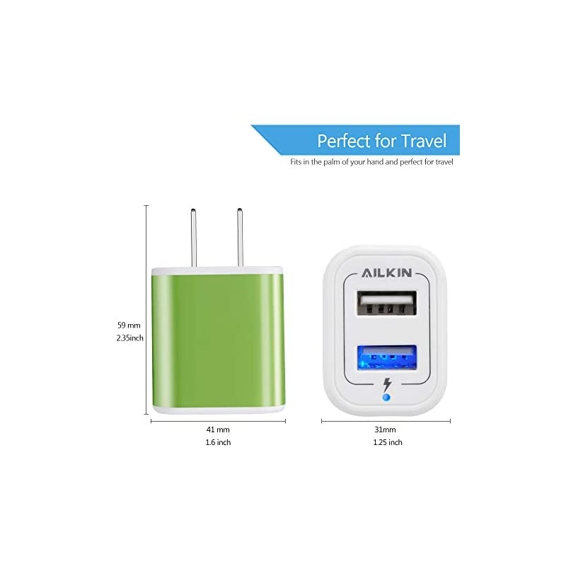 Portable USB Charger 21A Dual Port Charging Block  2Pcs Wall Charger Adapter Cargador para Compatible with Phone Xs Max XR X 8 Plus pad Pro Galaxy S9 S8 Note 8 Smartphone and More