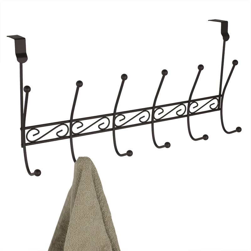Home Basics Steel Over the Door 6 Hook Hanging Rack, Bronze