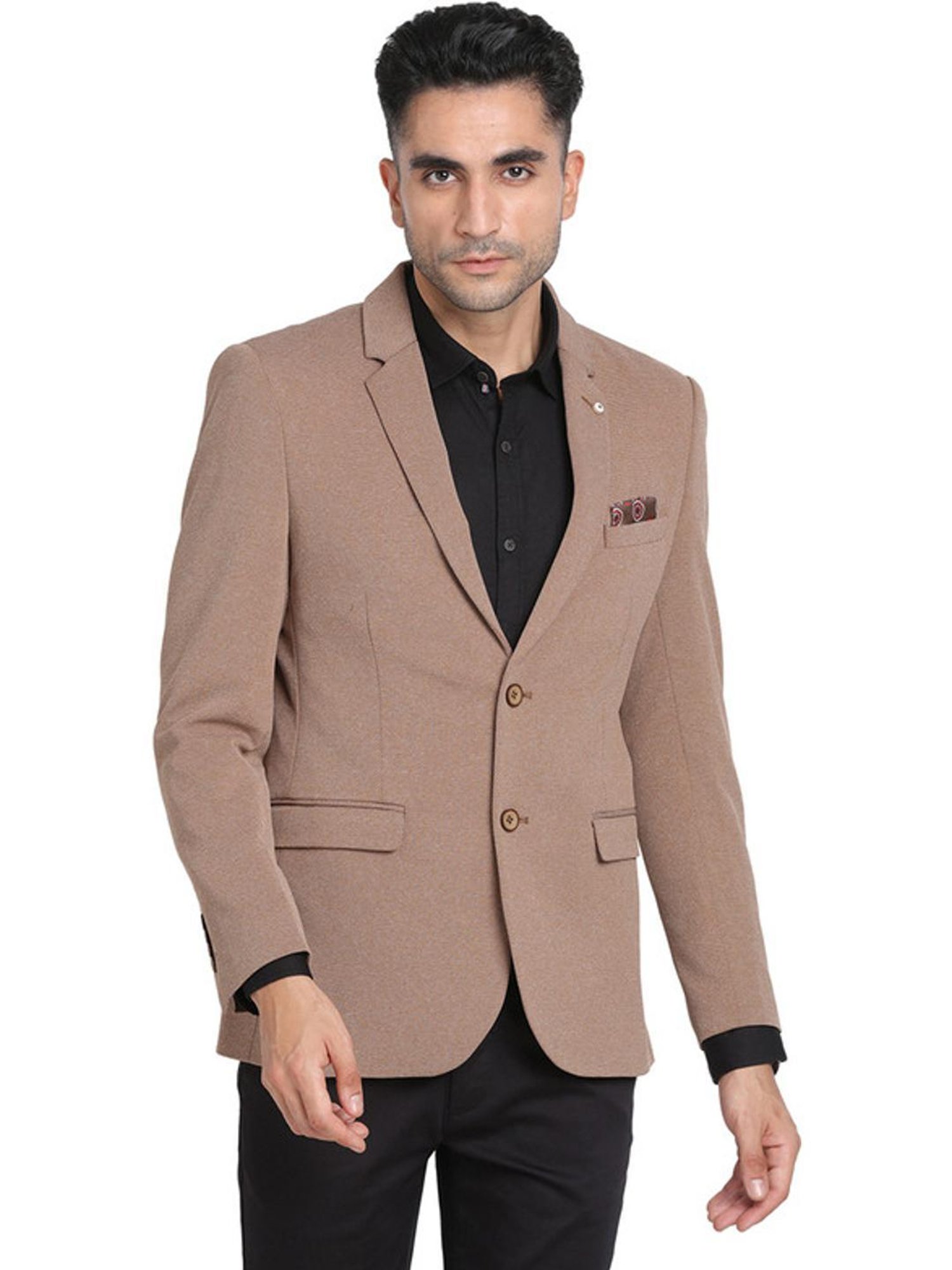 Turtle Brown Slim Fit Self Pattern Blazer