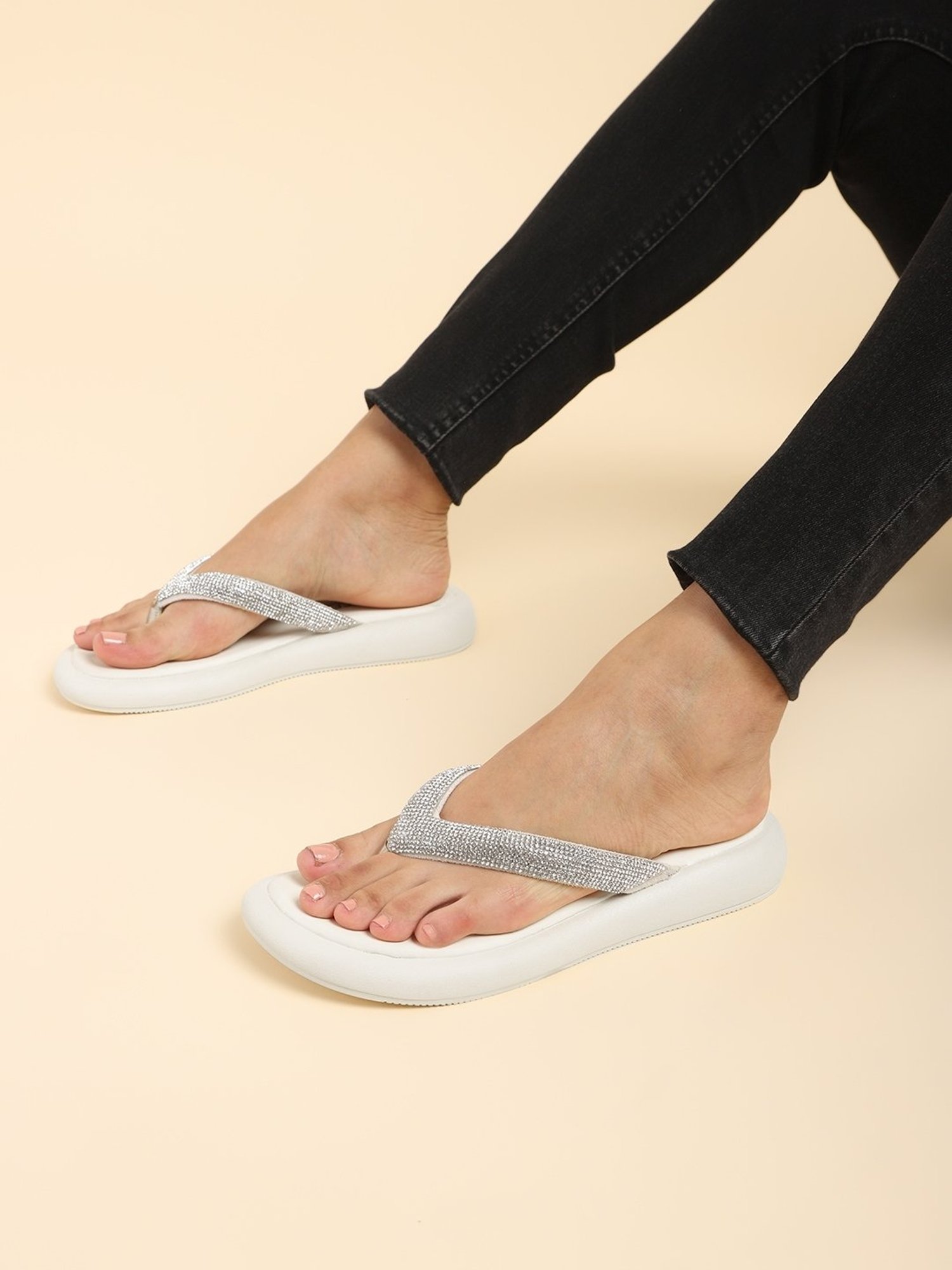 Truffle Collection Women's Off White Thong Sandals