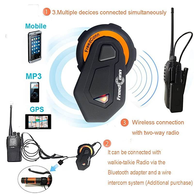 Helmet Intercom Communication Systems Bluetooth 4.1 Headsets, Full Duplex 6 Riders Group Helmet Intercom, Range 1000m, IPX65 Waterproof, Voice Prompt, Stereo Music, FM Radio, GPS (1 Pack)