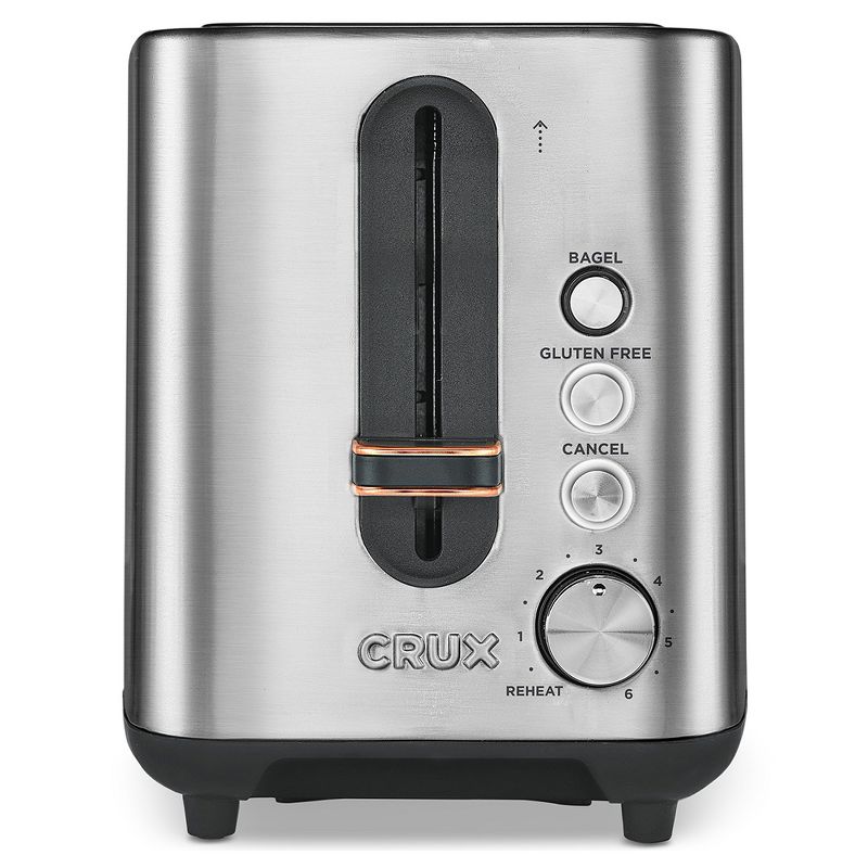 Crux 14544-SN 2 Extra Wide Slice 6 Shade Electric Kitchen Toaster Heater with Gluten Free Toasting Feature for Bagels and Bread, Stainless Steel