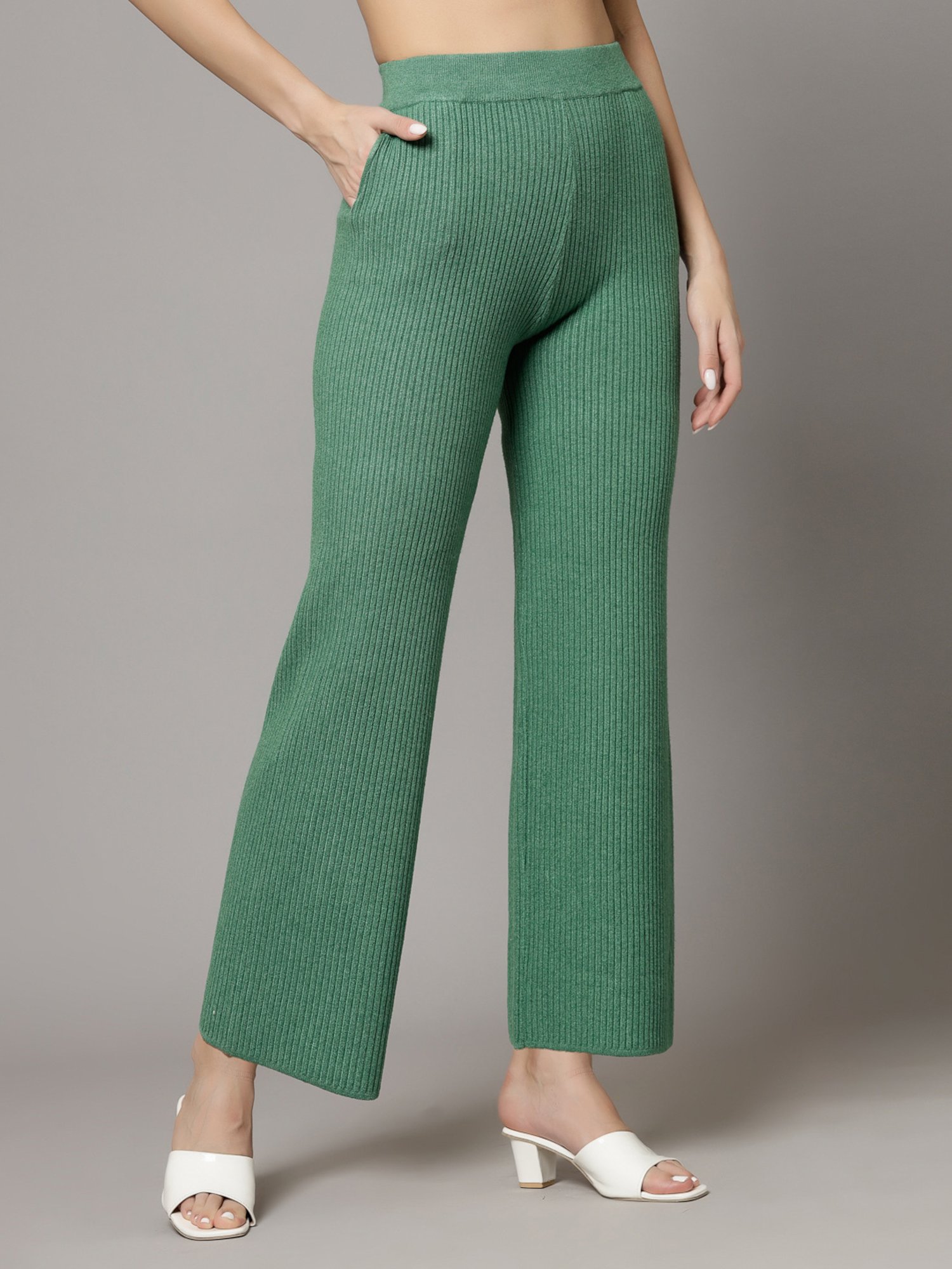 Mafadeny Green Regular Fit Mid Rise Palazzos