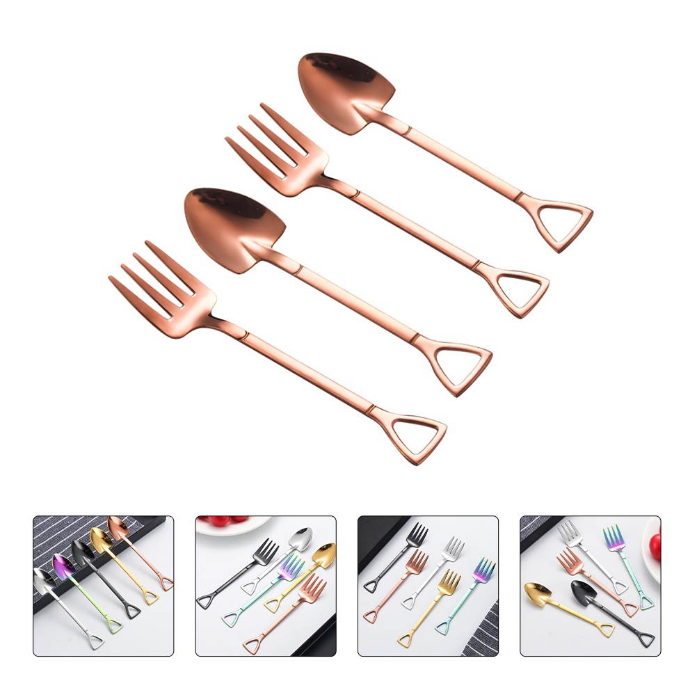 4 Pcs Stainless Steel Scoop Ice Cream Spoon Exquisite Dessert Spoon Fruit Forks