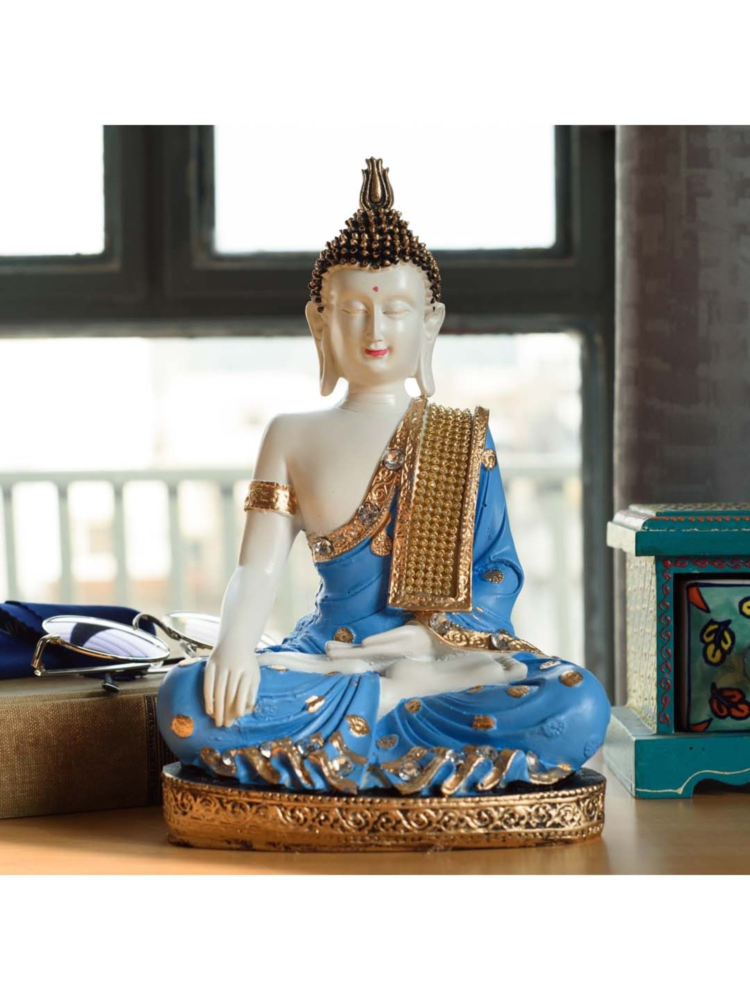 eCraftIndia Polyresin Meditating Lord Buddha - Blue