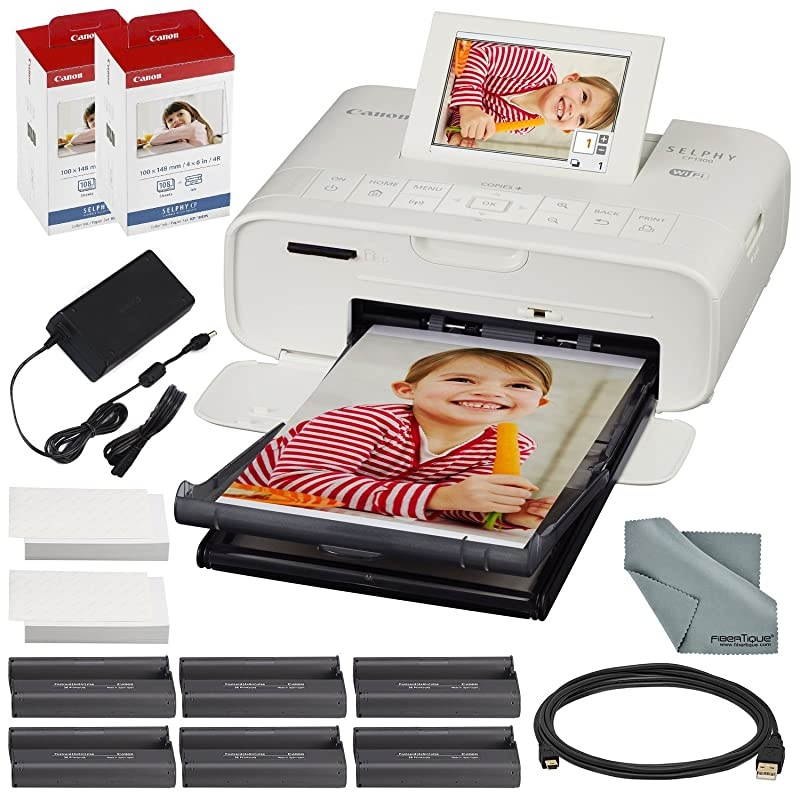 SELPHY CP1300 Compact Photo Printer White with WiFi 2X  Color Ink and Paper Set