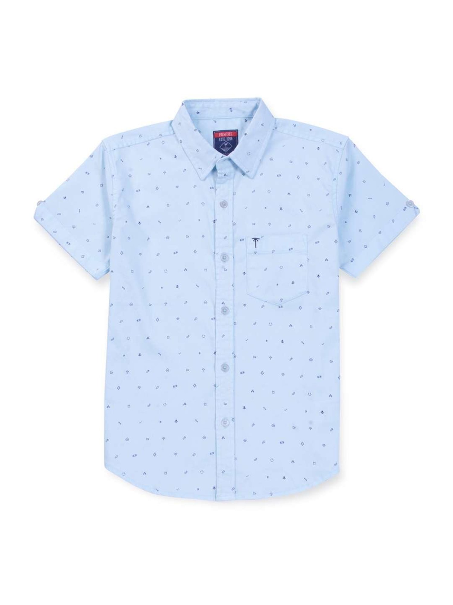 Palm Tree Kids Blue Cotton Printed Shirt