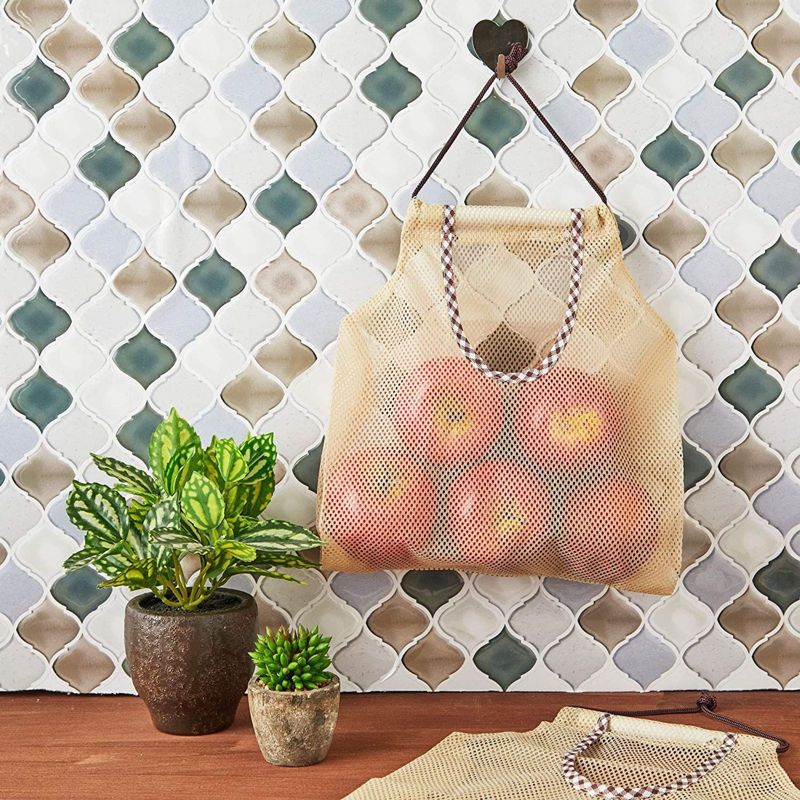 Farmlyn Creek 3 Mesh Produce Hanging Storage Bags, with Heart Hooks (10 x 11 in)