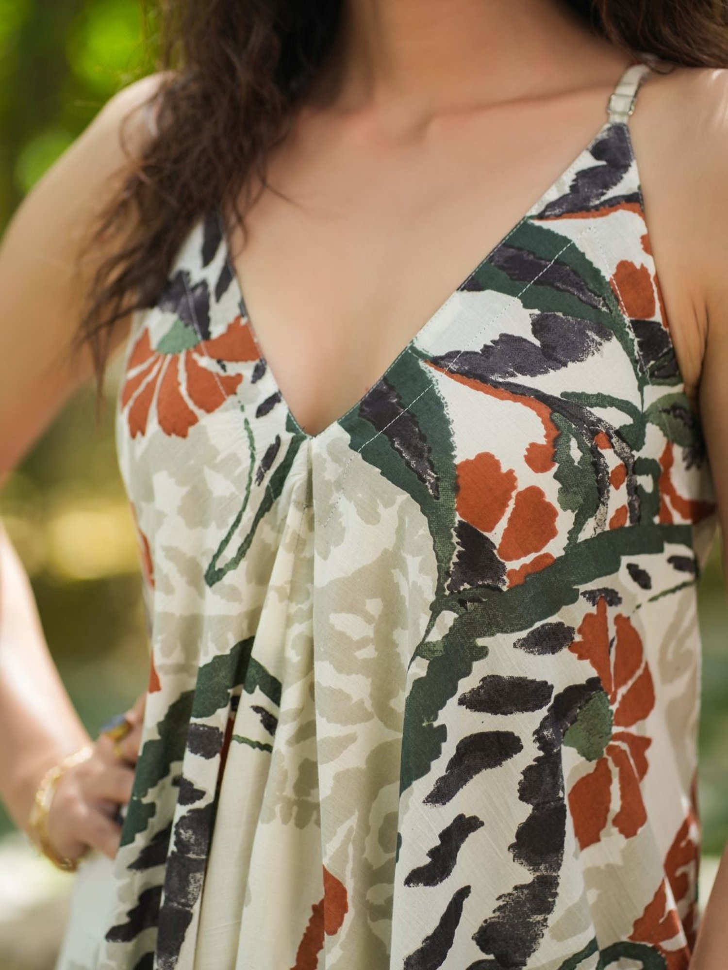 Rain and Rainbow Off-White Cotton Printed A-Line dress Jumpsuit