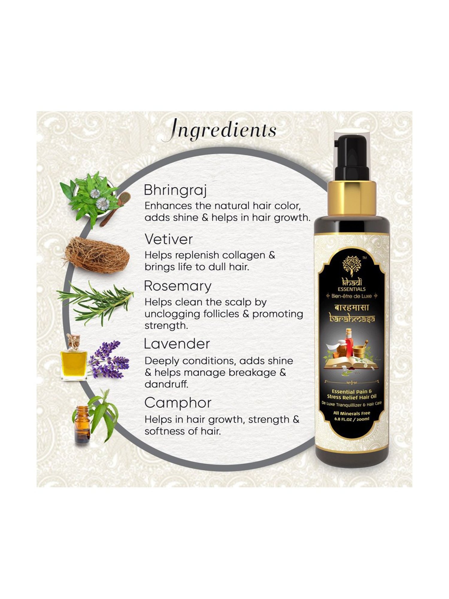 Khadi Essentials Barahmasa Essential Tranquil & Stress Relief Hair Oil - 200 ml