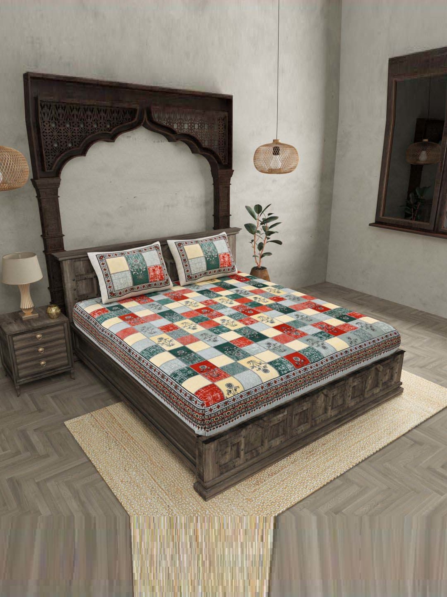 JaipurFabric Red 240 TC 100% Cotton Double Bedsheet with 2 Pillow Covers