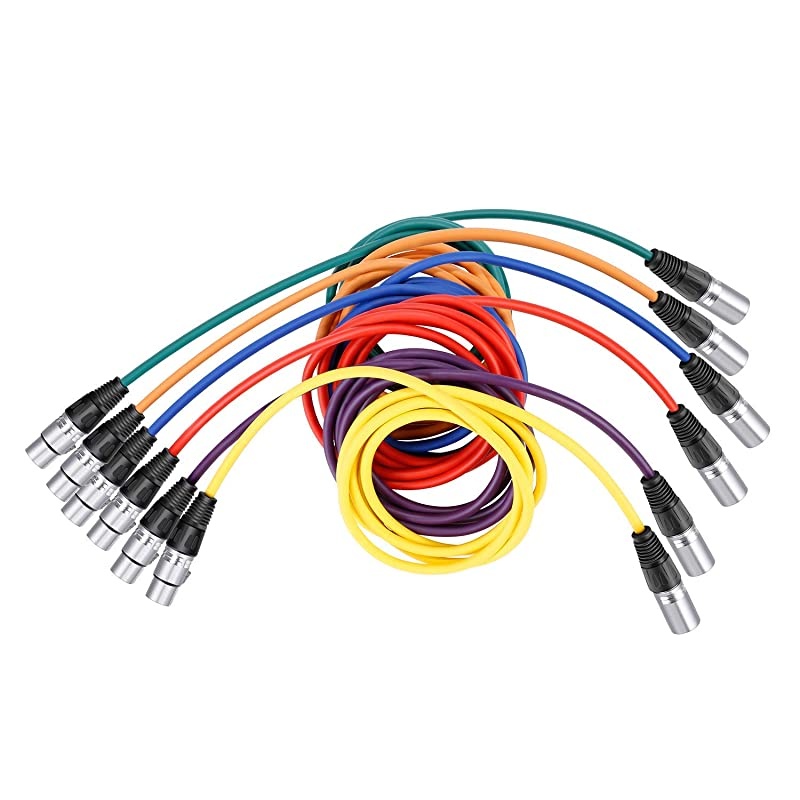 6Pack 1 Meter Audio Cable Cords XLR Male to XLR Female Microphone Color CablesGreen Blue Purple Red Yellow Orange