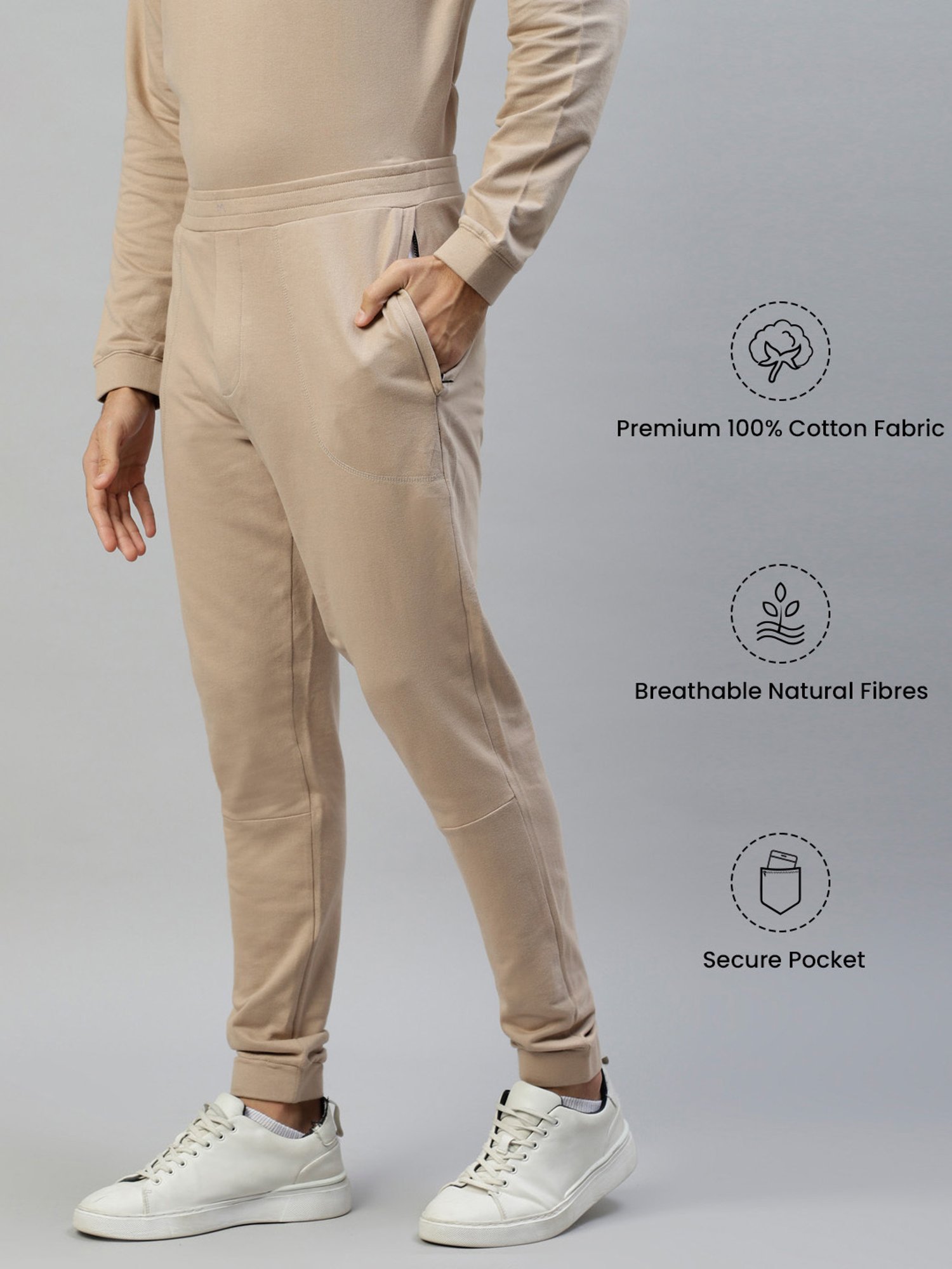 Slowave Beige Regular Fit Joggers