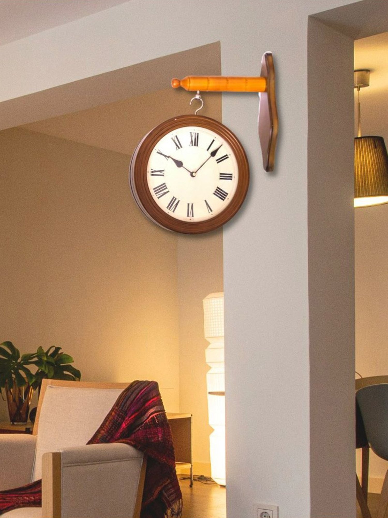 CHRONIKLE Elegant Square Tan Wood Wall Clock