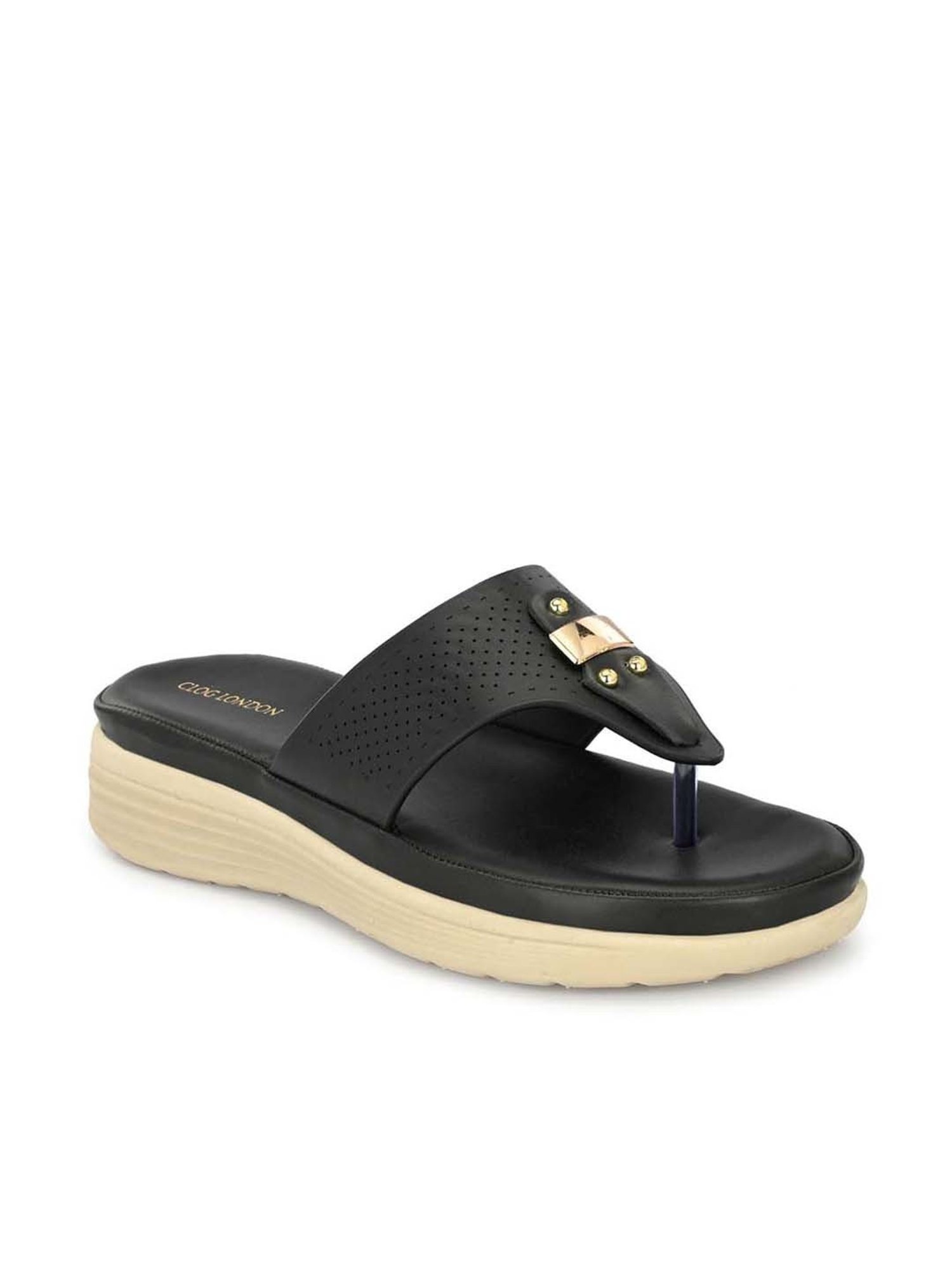 Clog London Women's Black Thong Wedges