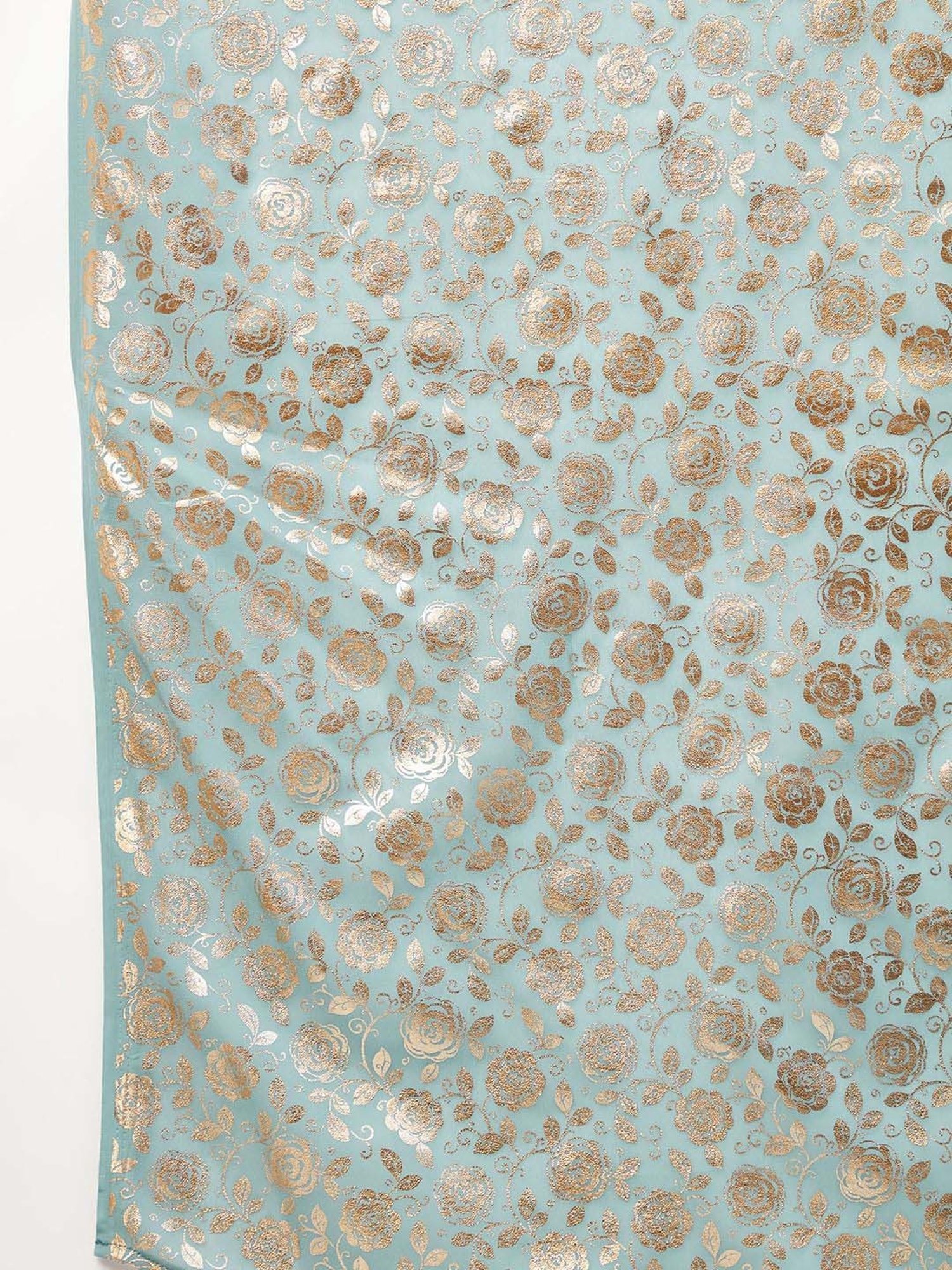 Inweave Blue & Golden Floral Print Dupatta