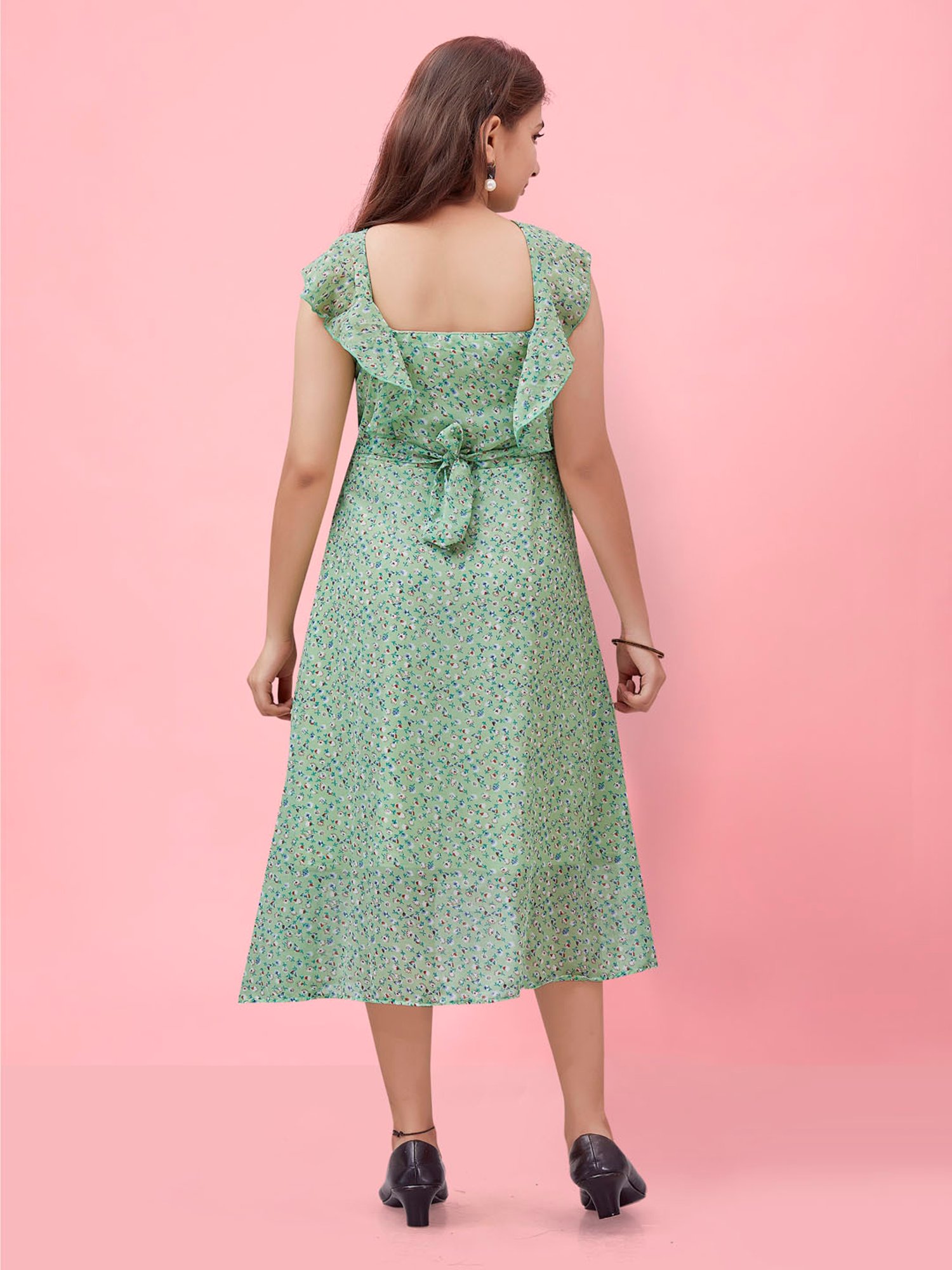 Aarika Kids Green Floral Print Midi Dress