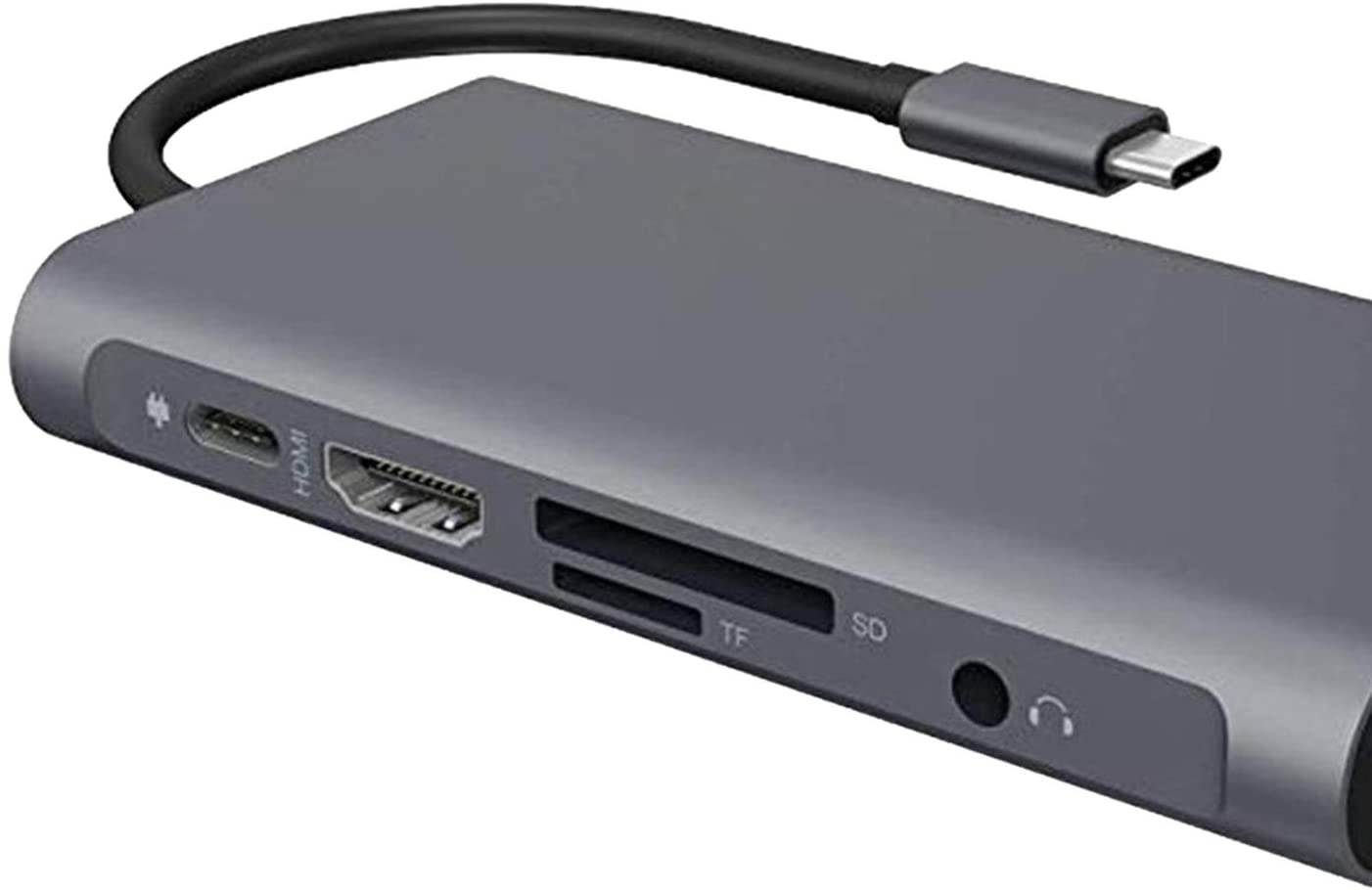 MagiDeal USB C Hub Adapter - 10 in 1 Portable Dongle with 4K HDMI Output, 3 USB 3.0 Ports, SD/TF Card Reader Compatible for MacBook Pro, More Type C Devices