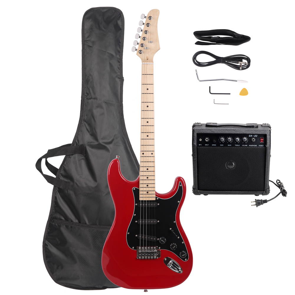 New Burning Fire Electric Guitar with Black Pickguard 20W AMP Red