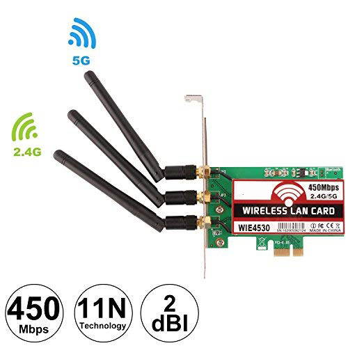 Dual Band 450Mbps Wireless PCI-E Express Card WiFi Network Adapter Card Support Dual Band (2.4GHz 450Mbps or 5GHz 450Mbps) with 3PCS Antenna for Win7/Win8/Win10 - WIE4530