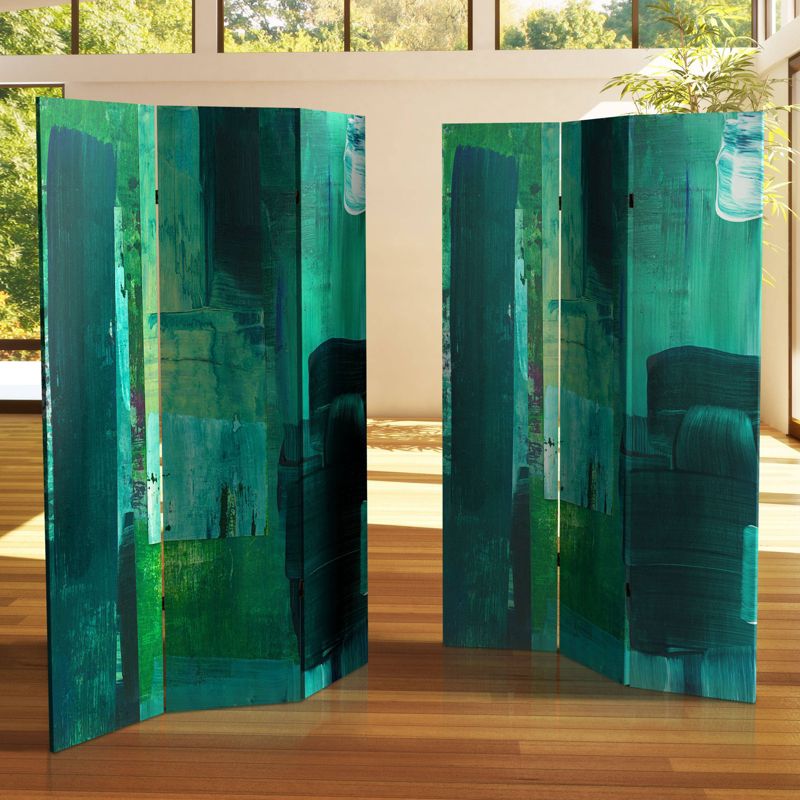 6" Double Sided Undersea Canvas Room Divider Green - Oriental Furniture