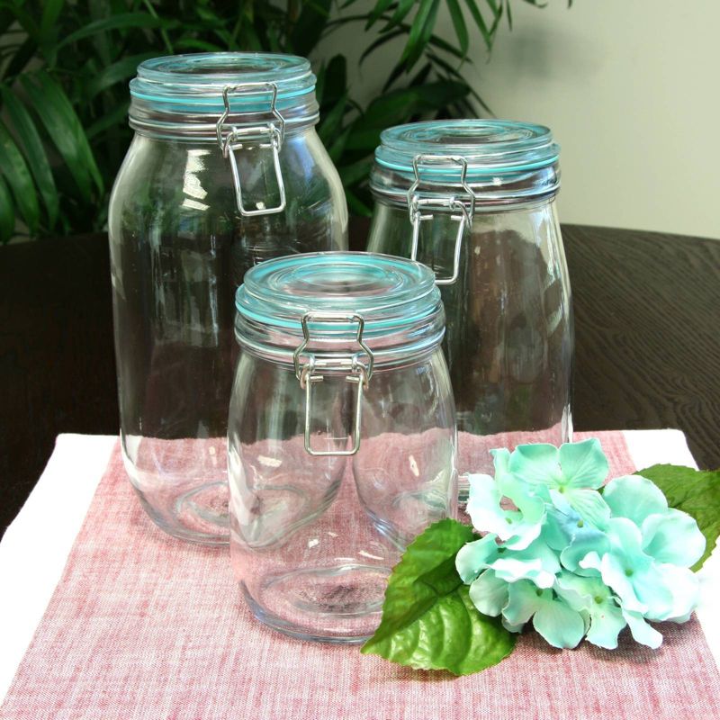 Gibson Home 3pc Glass Hollydale Preserving and Storage Jar Set