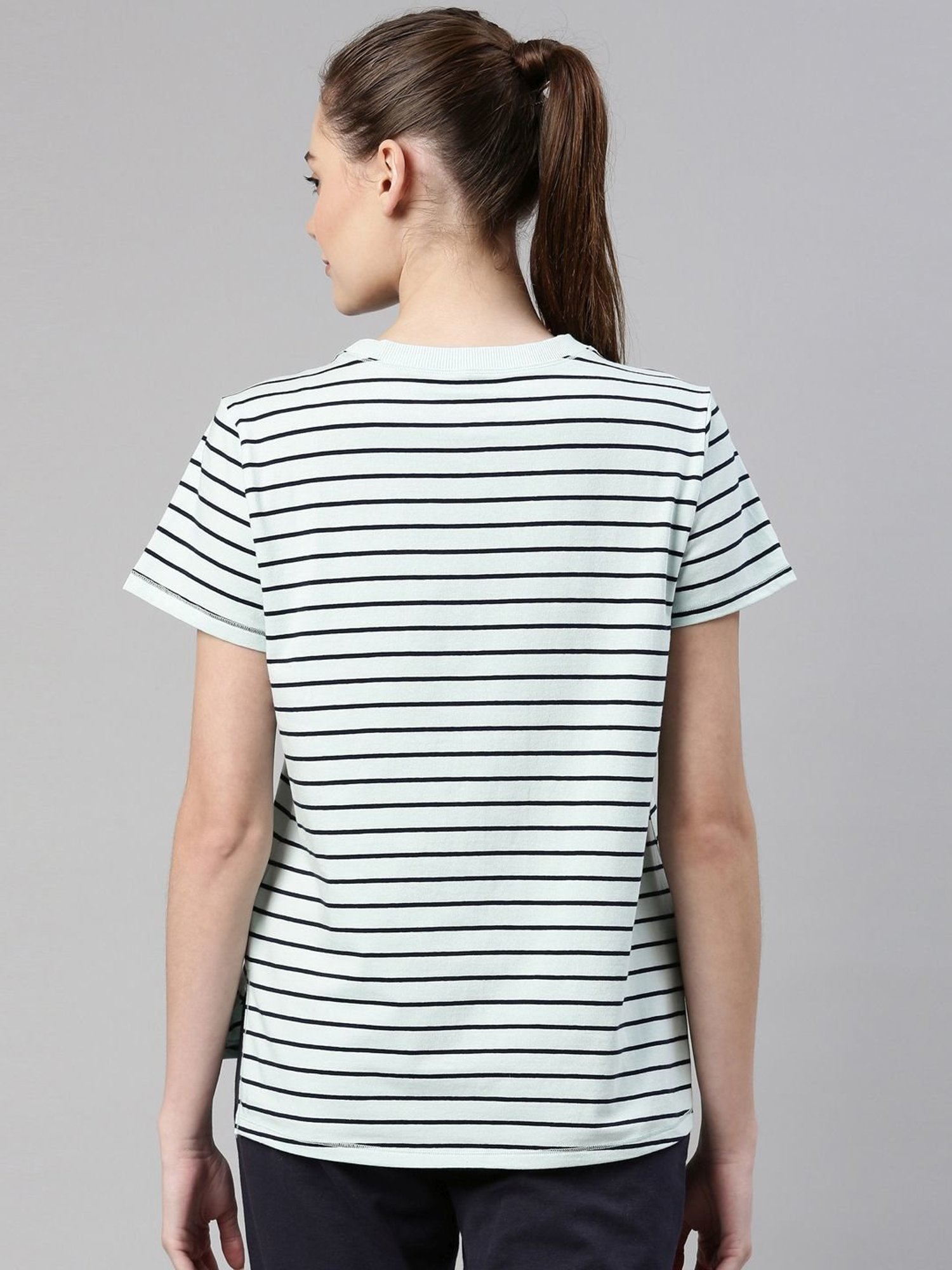 Enamor Blue & Black Cotton Striped Sports T-Shirt