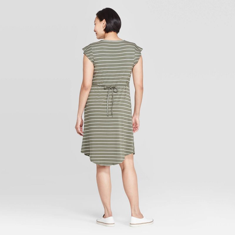 Striped Short Sleeve Smocked Front Maternity Dress - Isabel by Ingrid & Isabel™ Olive/White L