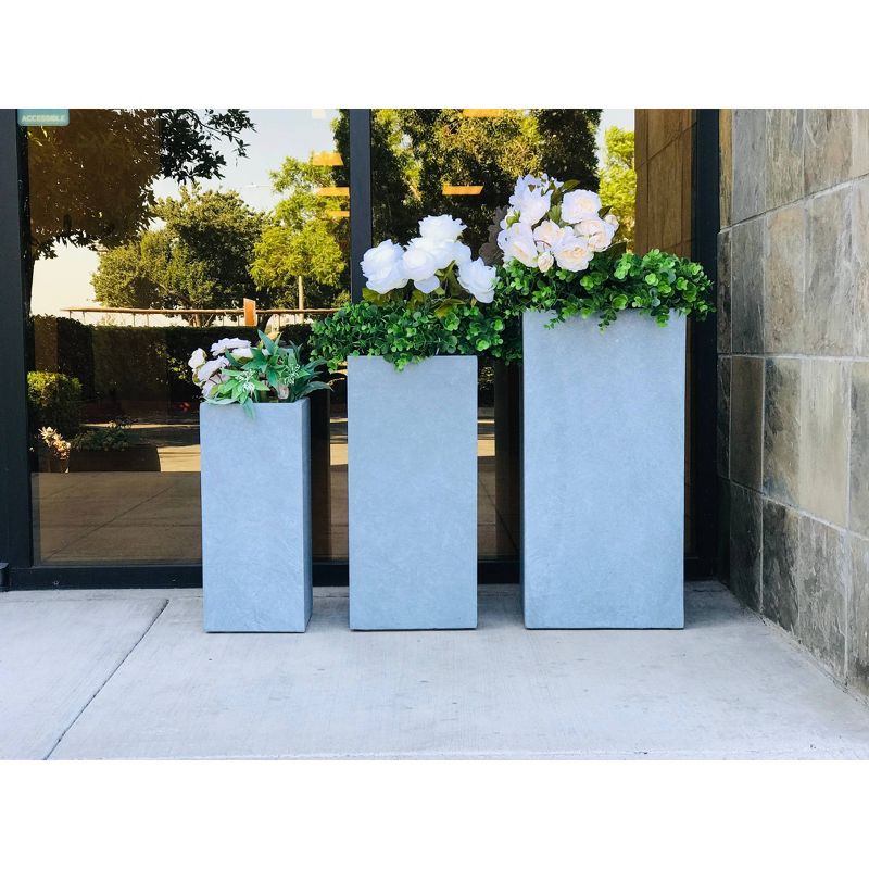 Set of 3 Kante Lightweight Outdoor Tapered Rectangular Concrete Planters Slate Gray - Rosemead Home & Garden, Inc.
