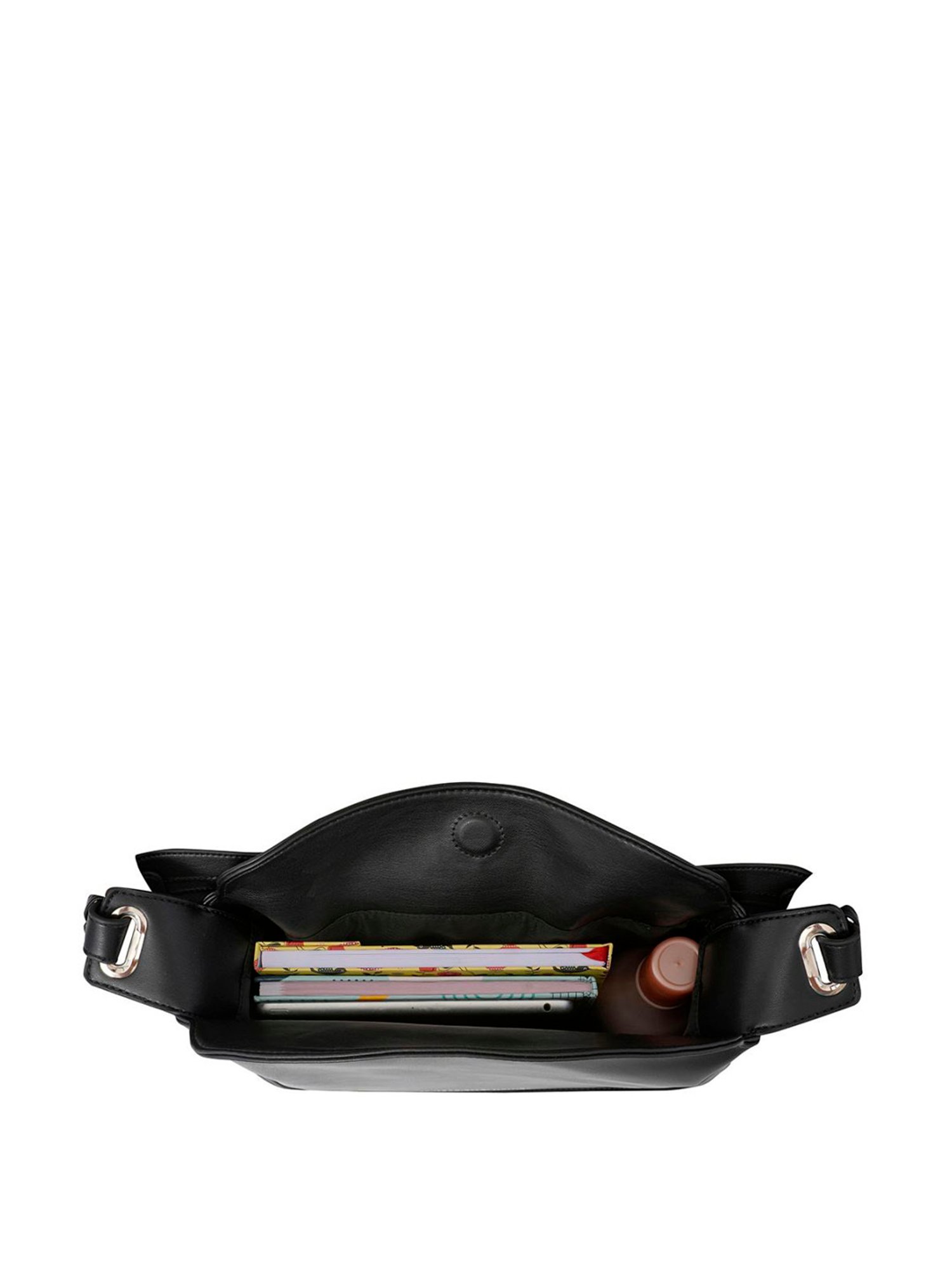 United Colors of Benetton Eve Black PU Solid Hobo Shoulder Handbag