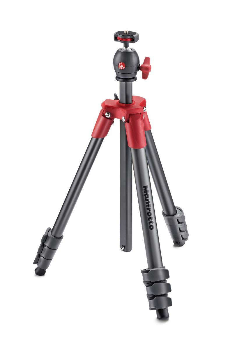 Manfrotto 4-Section Compact Light Aluminum Tripod with Built-in Ballhead, Red
